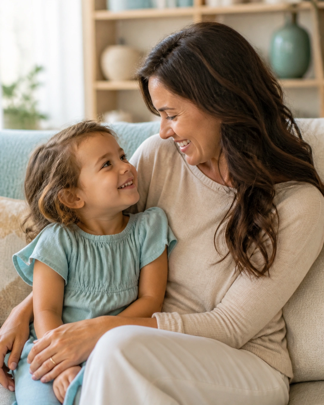 A mother and child sharing a quiet, connected smile