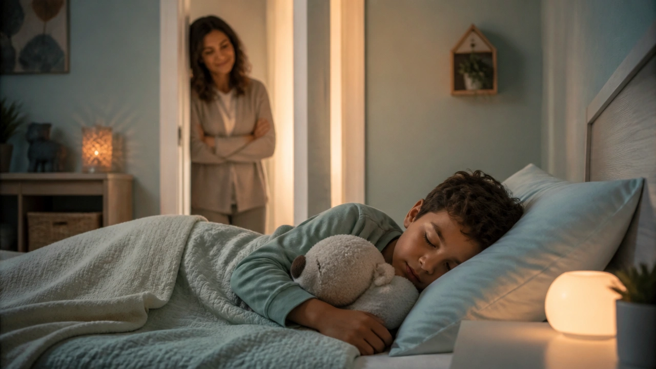 A child asleep while a parent watches from the doorway